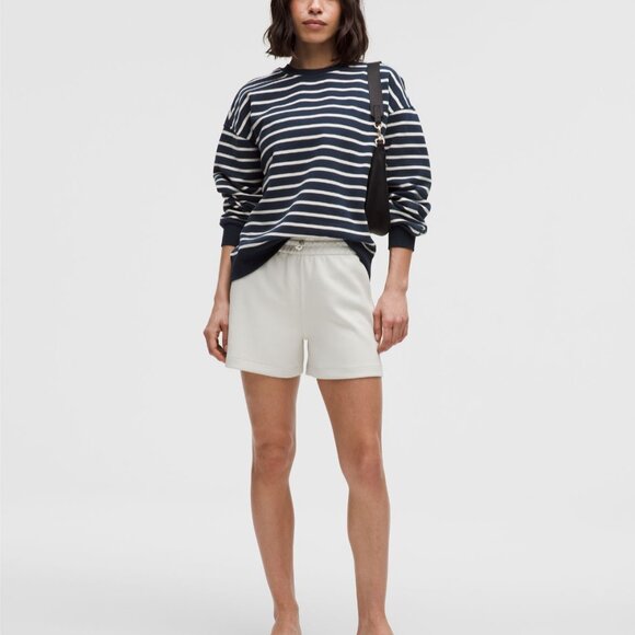 Perfectly Oversized Fleece Crew Pullover Yachtie Stripe True Navy Light Ivory - Picture 1 of 4